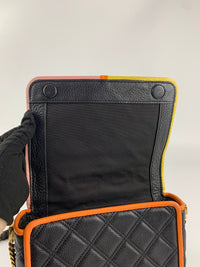 Black Colourblock Grained Calfskin Quilted Double Stitched The Status Flap Crossbody