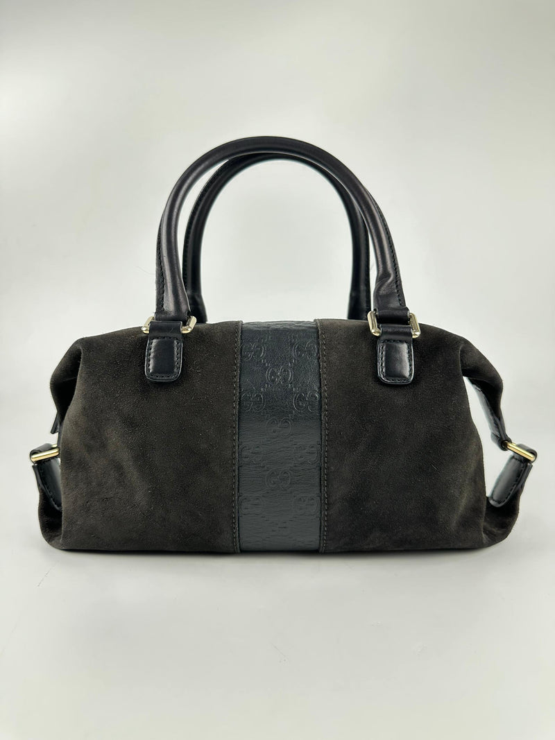 272375 Black Suede GG Embossed Leather Boston Bag