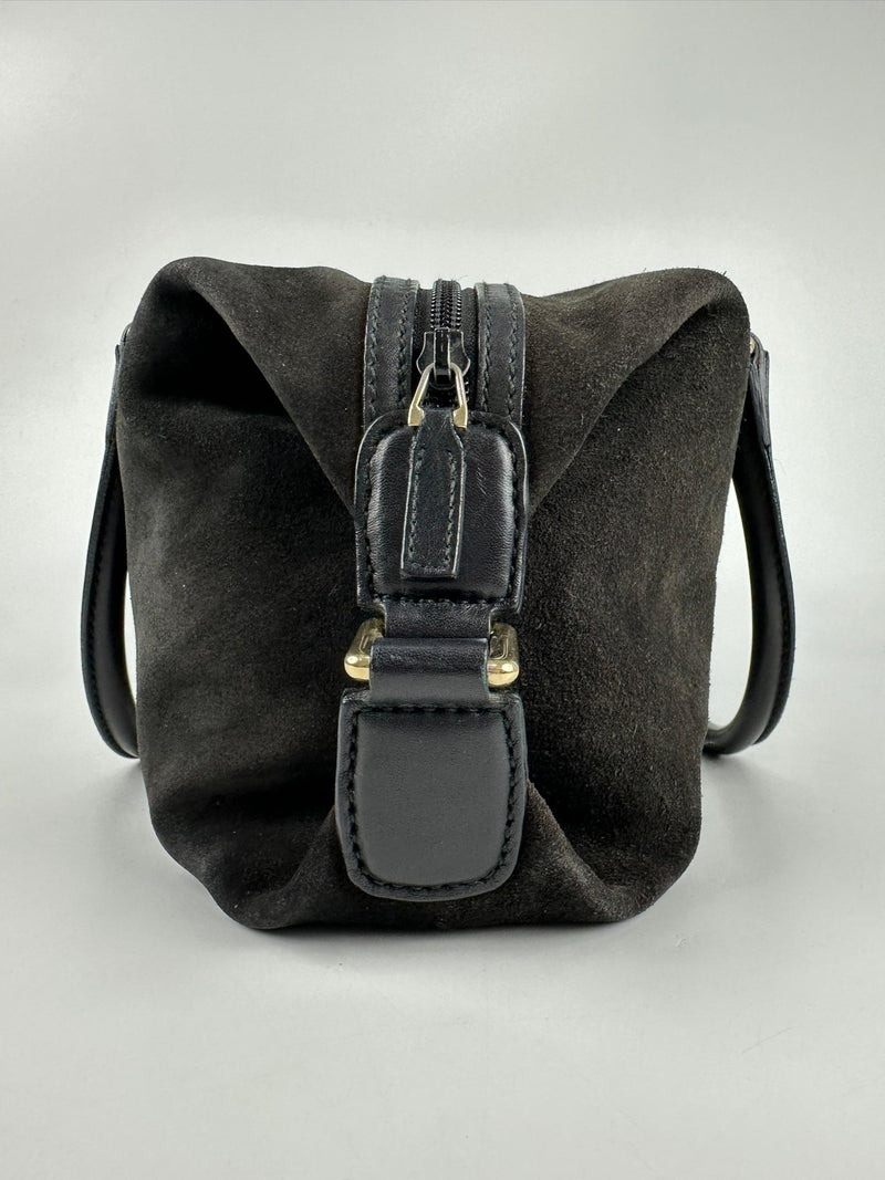 272375 Black Suede GG Embossed Leather Boston Bag