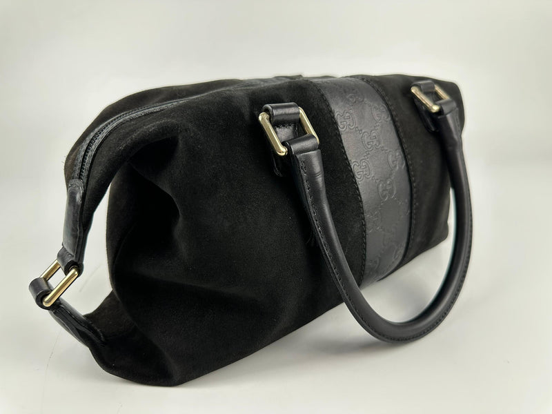 272375 Black Suede GG Embossed Leather Boston Bag