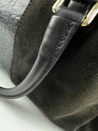 272375 Black Suede GG Embossed Leather Boston Bag