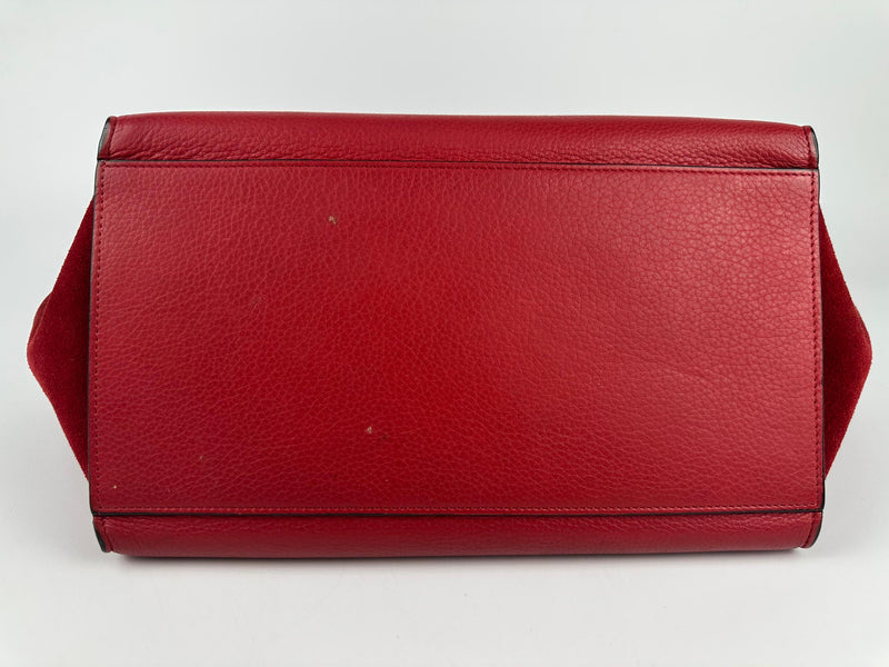 Red Small Trapeze Pebbled Calfskin / Suede Leather Bag