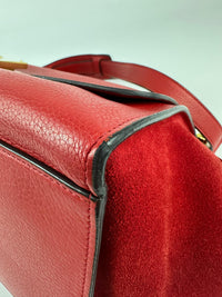 Red Small Trapeze Pebbled Calfskin / Suede Leather Bag