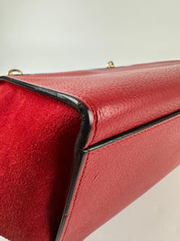 Red Small Trapeze Pebbled Calfskin / Suede Leather Bag