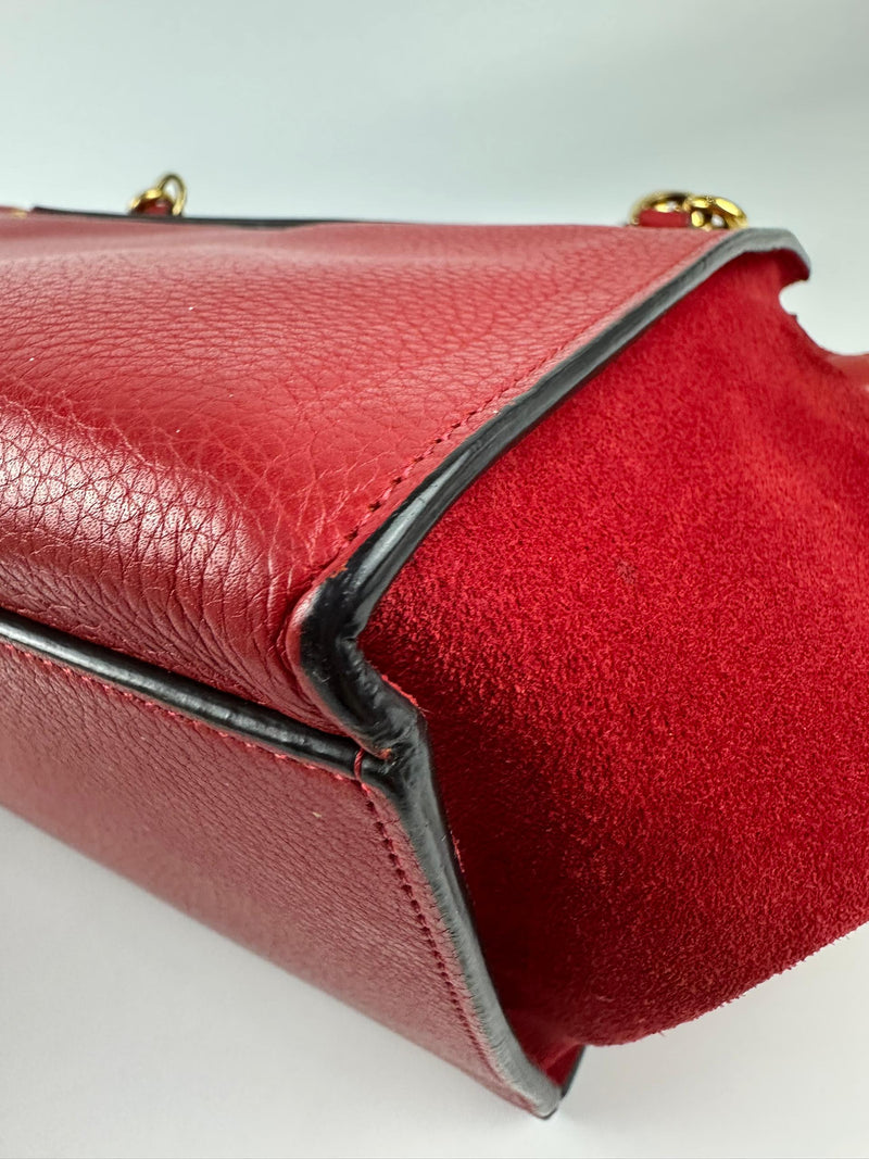 Red Small Trapeze Pebbled Calfskin / Suede Leather Bag