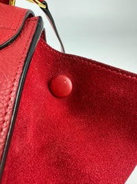 Red Small Trapeze Pebbled Calfskin / Suede Leather Bag