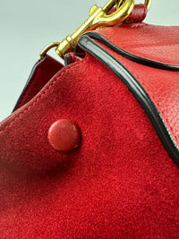 Red Small Trapeze Pebbled Calfskin / Suede Leather Bag