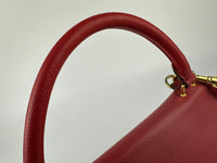 Red Small Trapeze Pebbled Calfskin / Suede Leather Bag