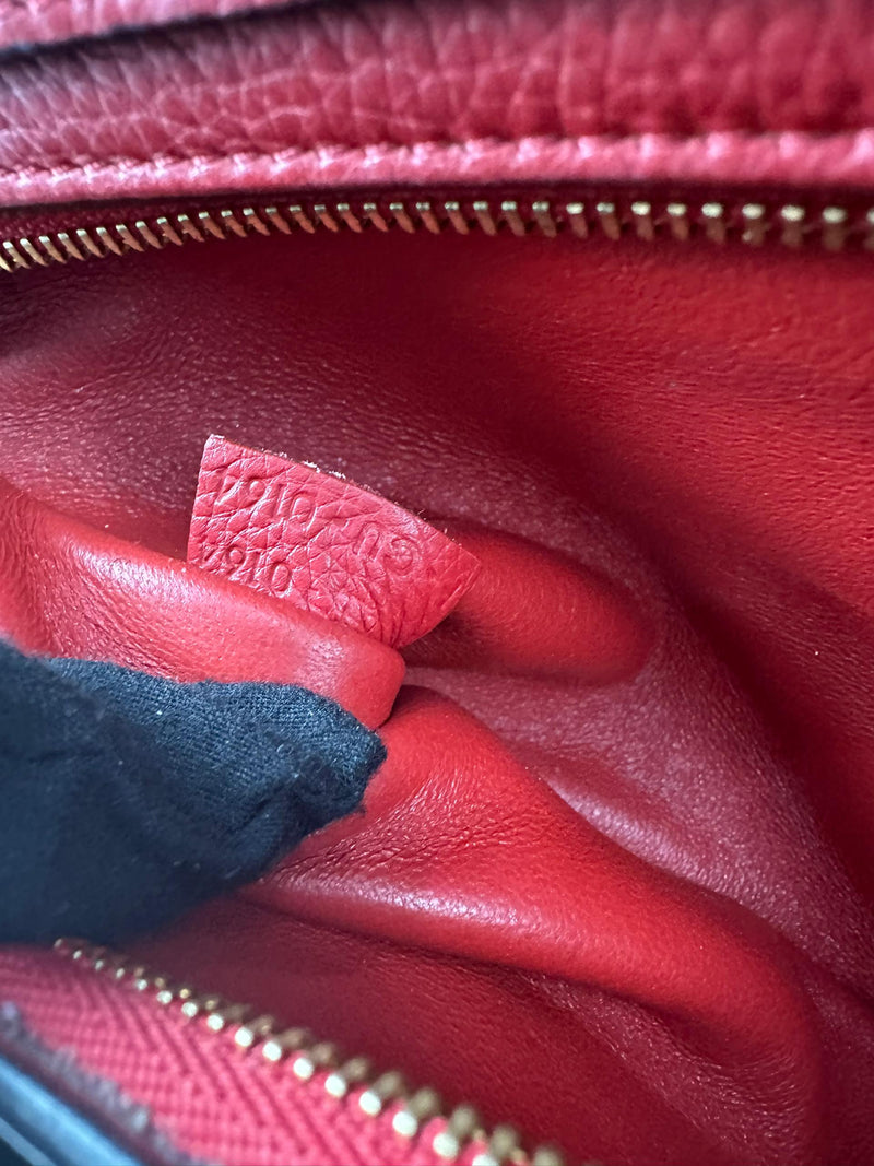 Red Small Trapeze Pebbled Calfskin / Suede Leather Bag