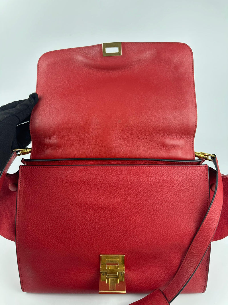 Red Small Trapeze Pebbled Calfskin / Suede Leather Bag