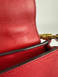 Red Small Trapeze Pebbled Calfskin / Suede Leather Bag