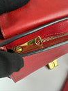 Red Small Trapeze Pebbled Calfskin / Suede Leather Bag