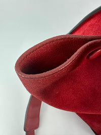 Red Small Trapeze Pebbled Calfskin / Suede Leather Bag