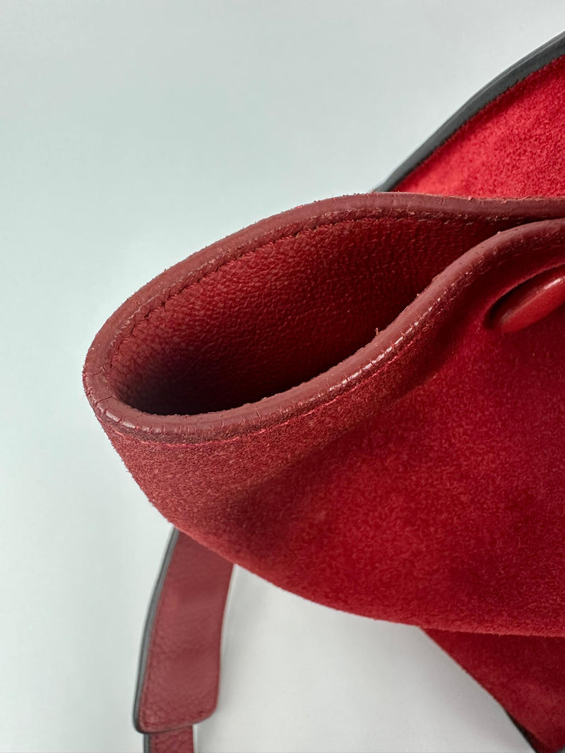 Red Small Trapeze Pebbled Calfskin / Suede Leather Bag