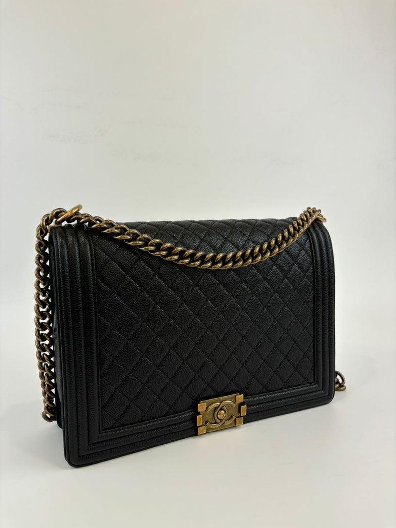 Large Boy Bag in Black Caviar RGHW