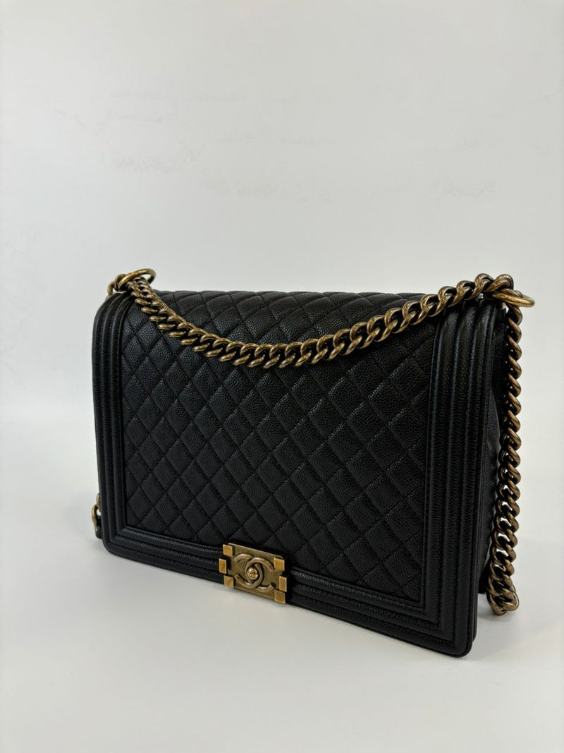 Large Boy Bag in Black Caviar RGHW