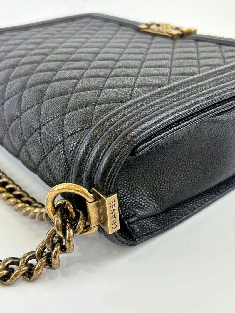 Large Boy Bag in Black Caviar RGHW