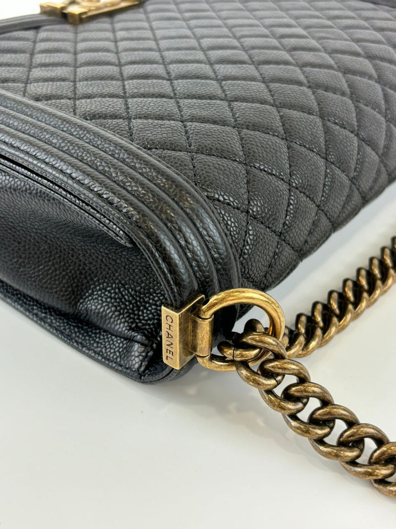 Large Boy Bag in Black Caviar RGHW