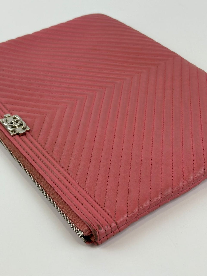 Boy Medium O Case Pink Chevron Lambskin SHW