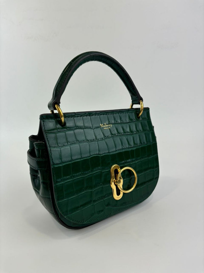 Small Amberley Satchel Green Calfskin Crocodile Embossed