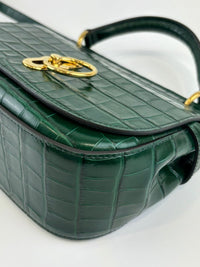 Small Amberley Satchel Green Calfskin Crocodile Embossed