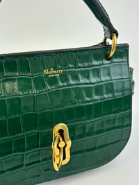 Small Amberley Satchel Green Calfskin Crocodile Embossed