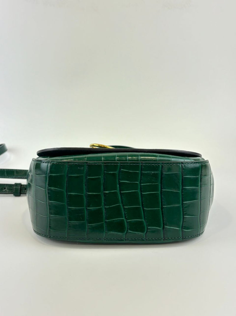 Small Amberley Satchel Green Calfskin Crocodile Embossed