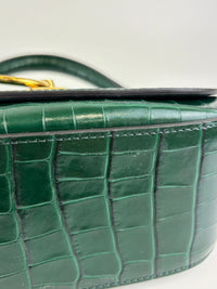 Small Amberley Satchel Green Calfskin Crocodile Embossed