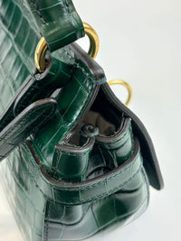 Small Amberley Satchel Green Calfskin Crocodile Embossed