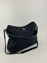 French Riviera Large Quilted Hobo Bag Dark Blue Caviar SHW