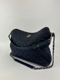 French Riviera Large Quilted Hobo Bag Dark Blue Caviar SHW