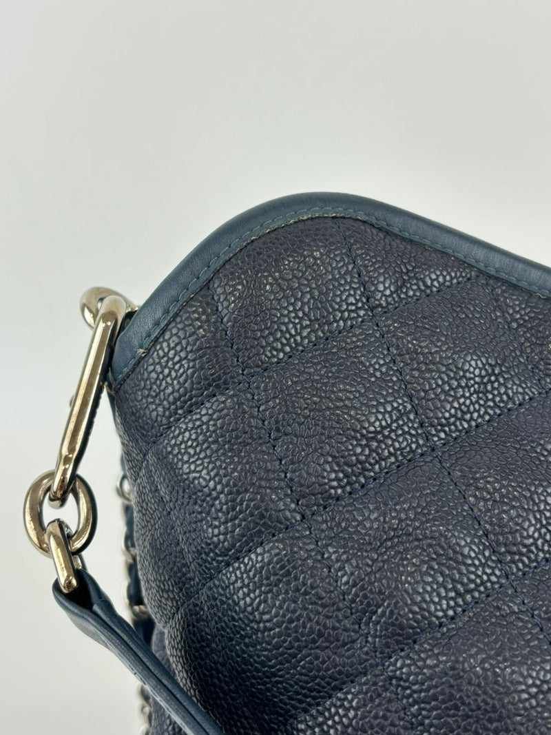 French Riviera Large Quilted Hobo Bag Dark Blue Caviar SHW