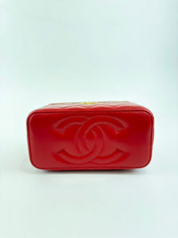 AP3044 Quilted Small Pillow Crush Vanity Case With Chain Red Lambskin GHW