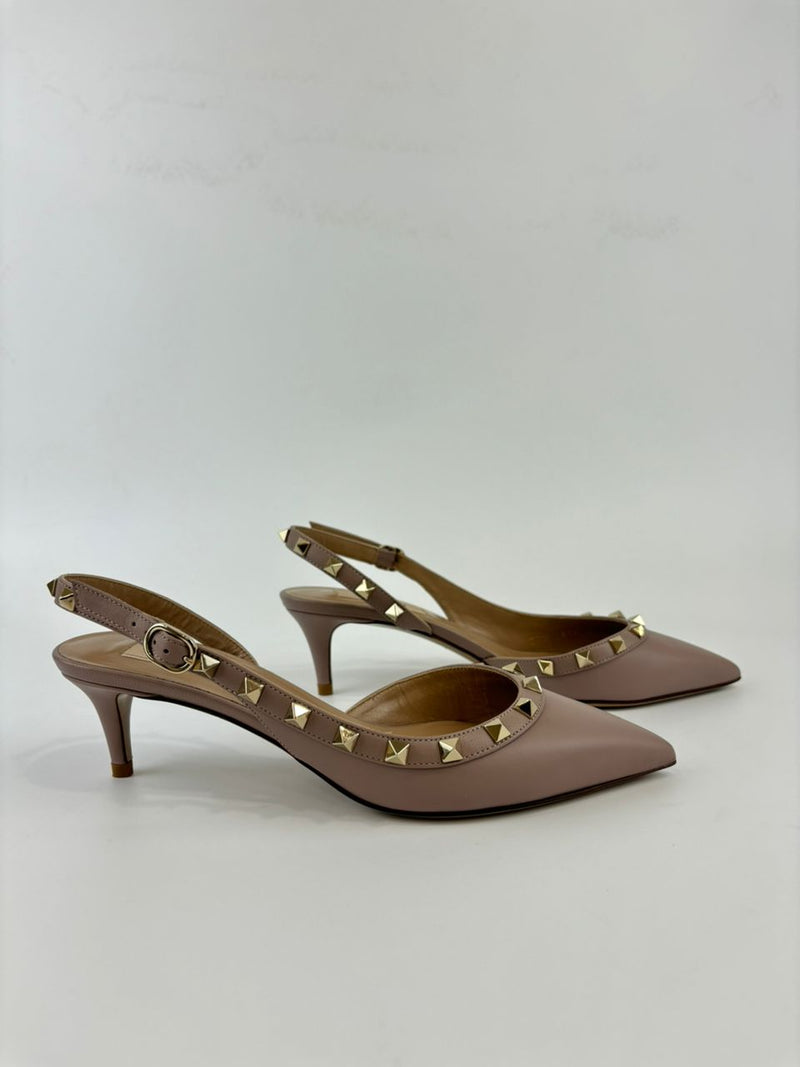 Rockstud Sling Back Heels in Poudre Pink