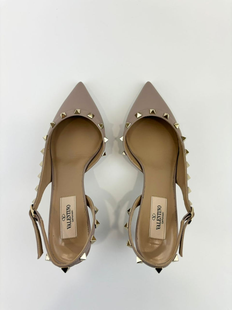 Rockstud Sling Back Heels in Poudre Pink