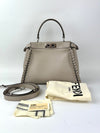 8BN290 Vitello Seta Lace Up Medium Peekaboo Iconic Satchel Grigio Polvere