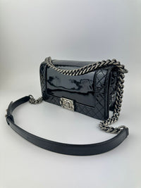 Old Medium Boy Reverso Black Patent Flap Bag RHW