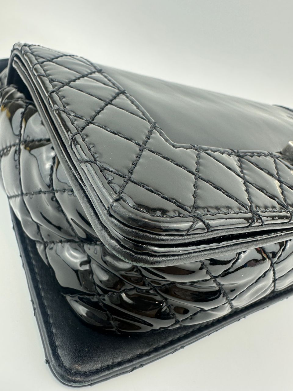 Old Medium Boy Reverso Black Patent Flap Bag RHW