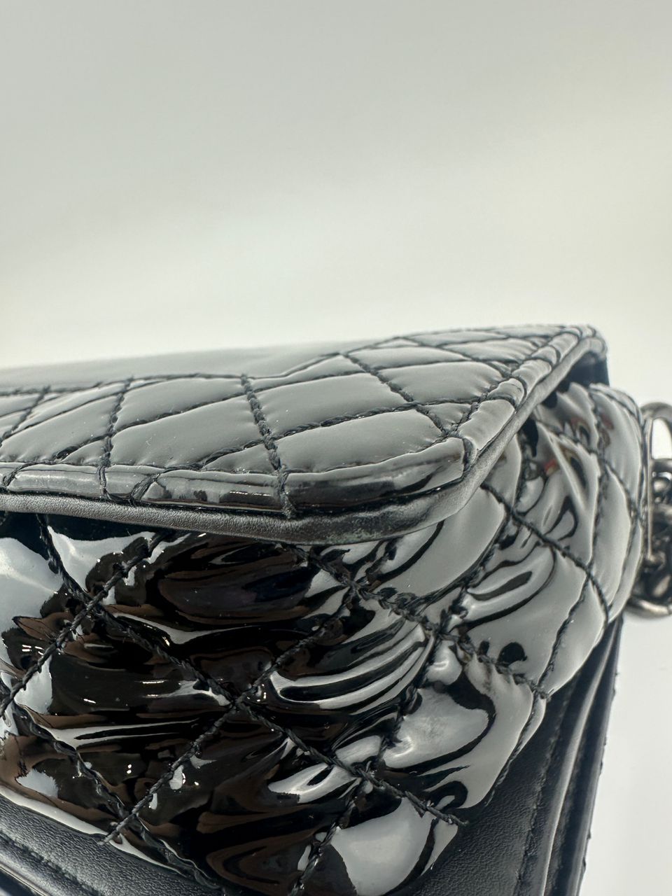 Old Medium Boy Reverso Black Patent Flap Bag RHW