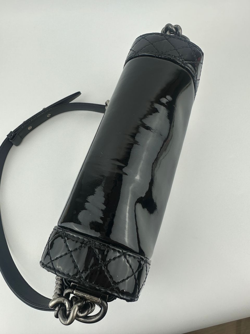 Old Medium Boy Reverso Black Patent Flap Bag RHW