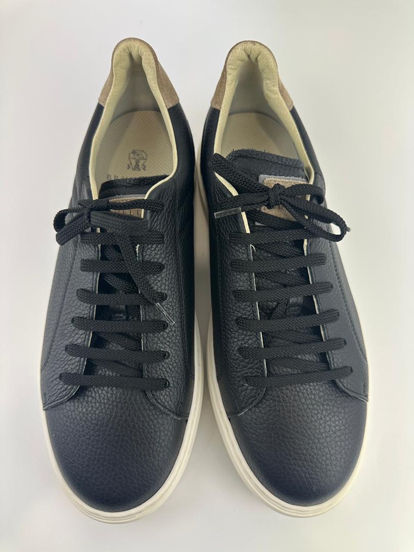 Black Calfskin Leather Low-Top Sneakers Size 42
