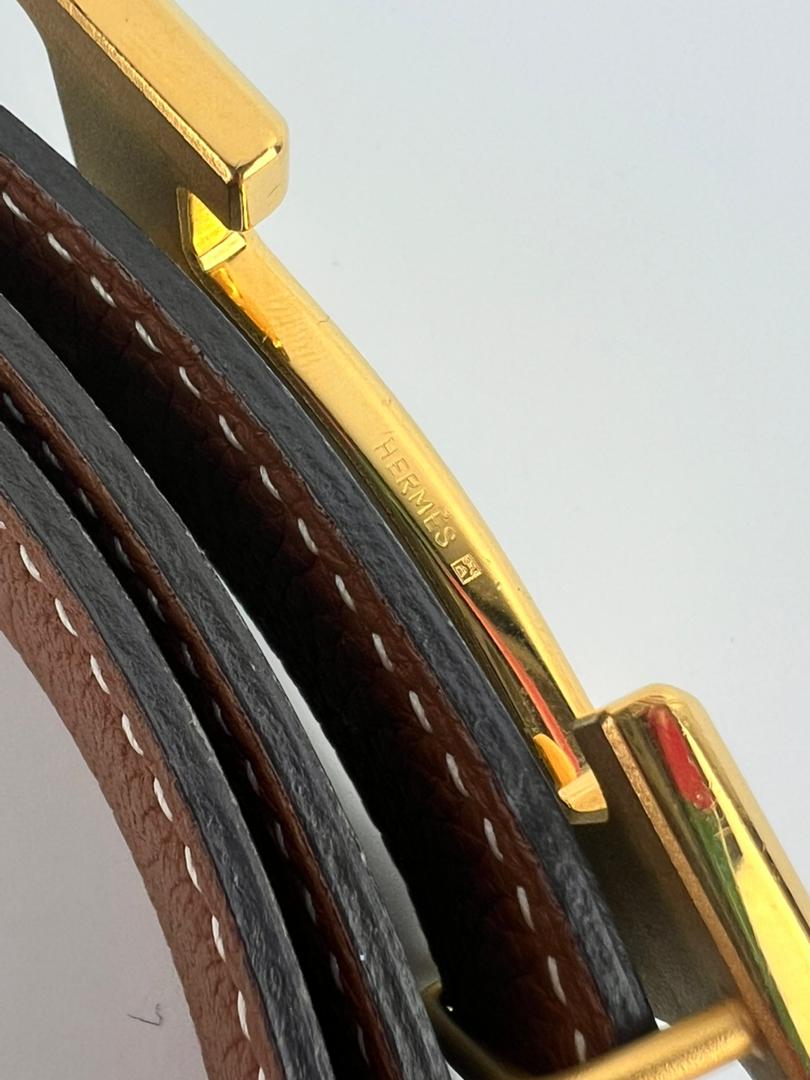 32mm H Belt Buckle in Gold Togo|Black Box Leather Strap Size 100cm
