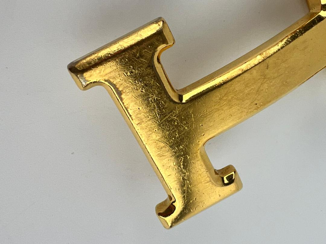 32mm H Belt Buckle in Gold Togo|Black Box Leather Strap Size 100cm