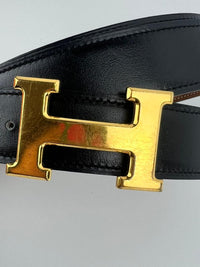 32mm H Belt Buckle in Gold Togo|Black Box Leather Strap Size 100cm