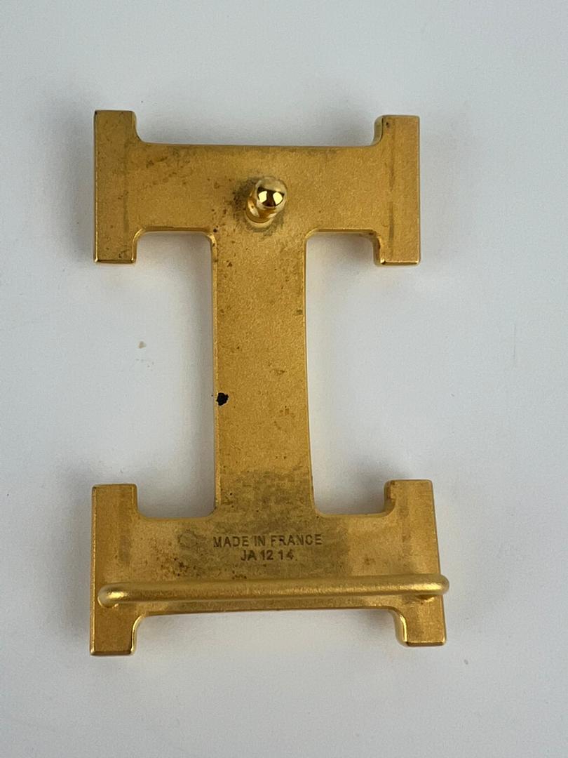 32mm H Belt Buckle in Gold Togo|Black Box Leather Strap Size 100cm