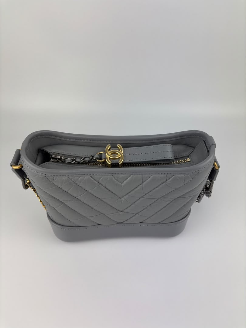 A91810 Small Gabrielle Hobo in Light Grey Quilted Calfskin