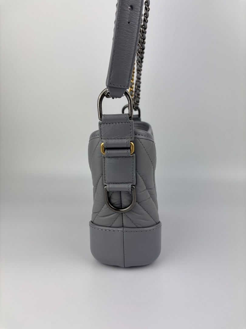 A91810 Small Gabrielle Hobo in Light Grey Quilted Calfskin