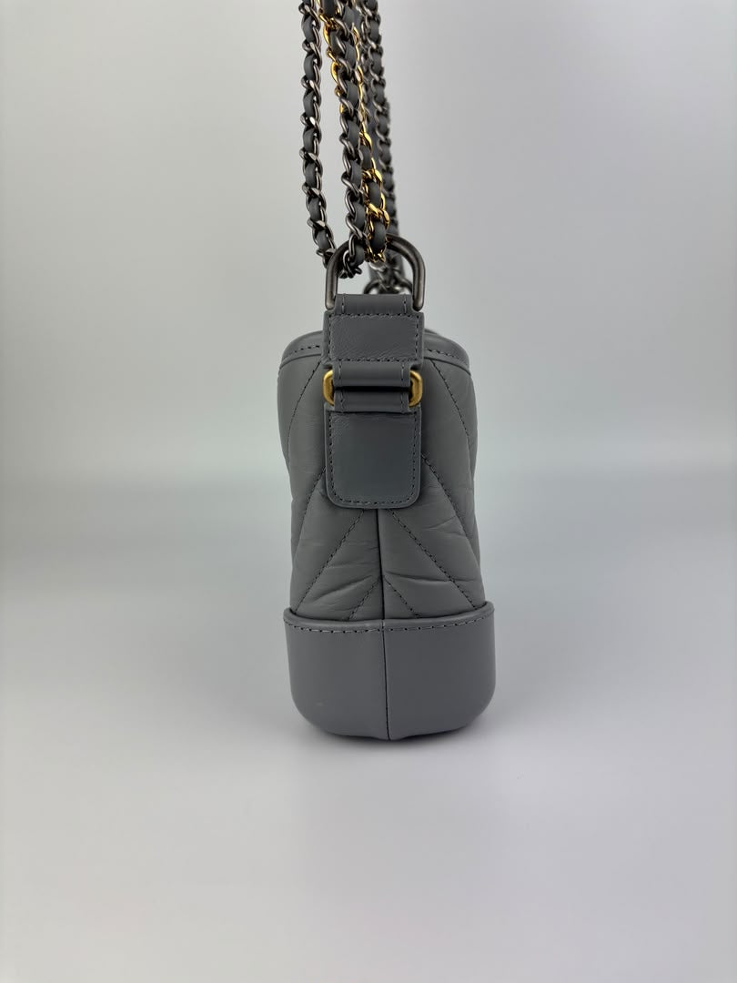A91810 Small Gabrielle Hobo in Light Grey Quilted Calfskin