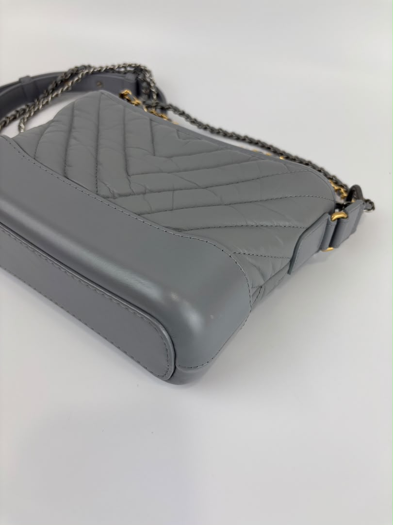 A91810 Small Gabrielle Hobo in Light Grey Quilted Calfskin