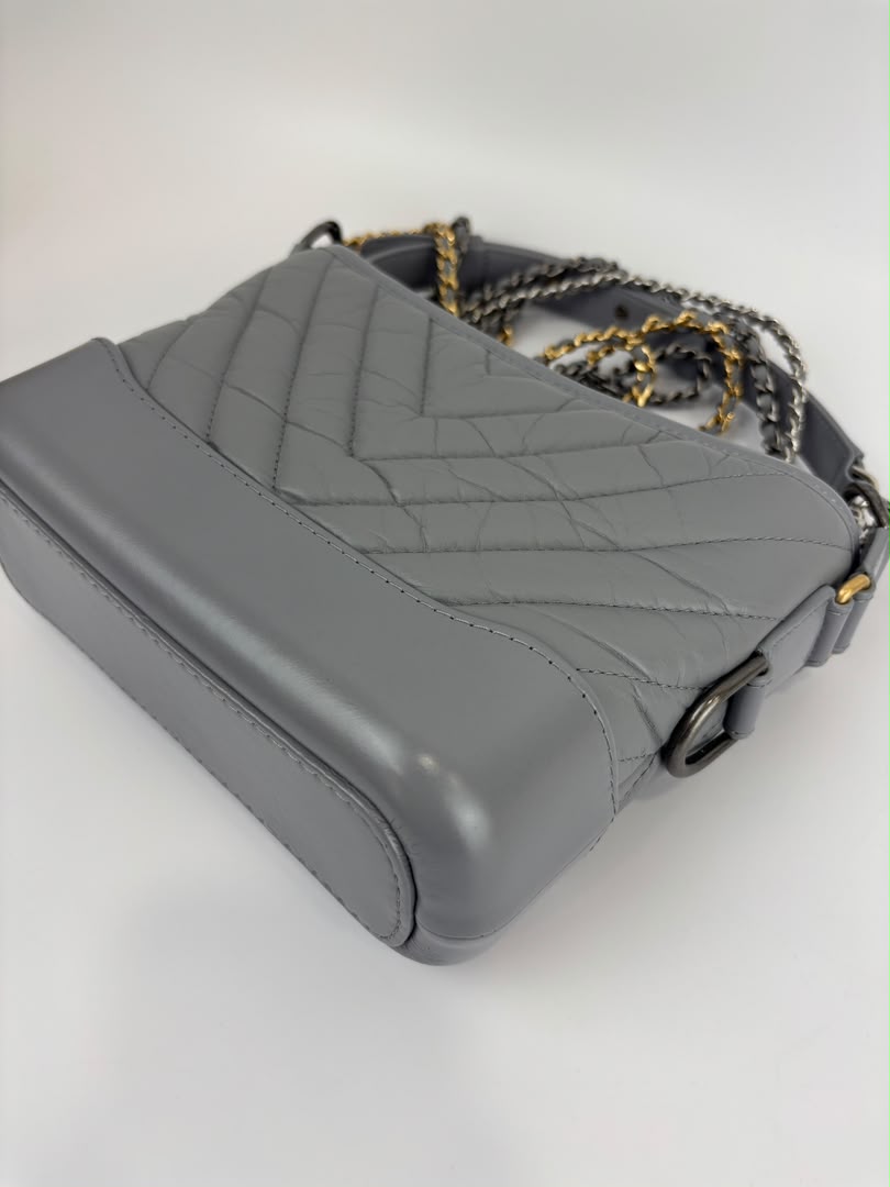 A91810 Small Gabrielle Hobo in Light Grey Quilted Calfskin